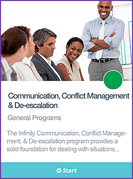 Communication, conflict management, and de-escalation course card.